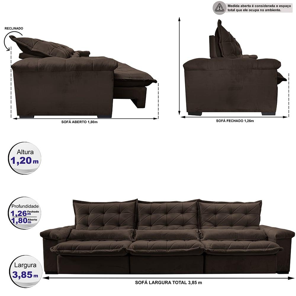 Sofá Retrátil e Reclinável 3,85m Cama inBox Big Fresh com SoftGel D40 Velupluma Café
