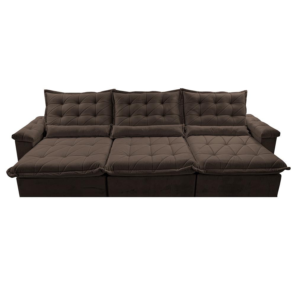 Sofá Retrátil e Reclinável 3,85m Cama inBox Big Fresh com SoftGel D40 Velupluma Café