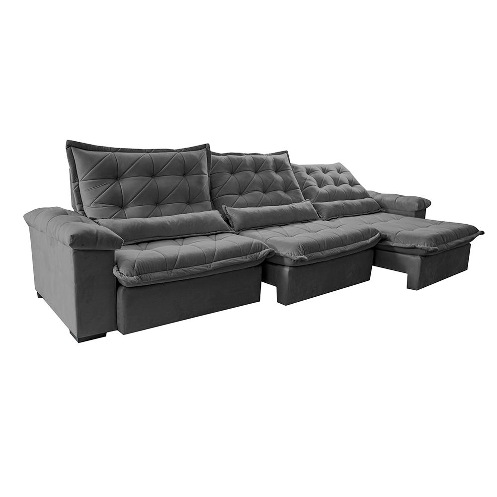 Sofá Retrátil e Reclinável 3,85m Cama inBox Big Fresh com SoftGel D40 Velupluma Cinza