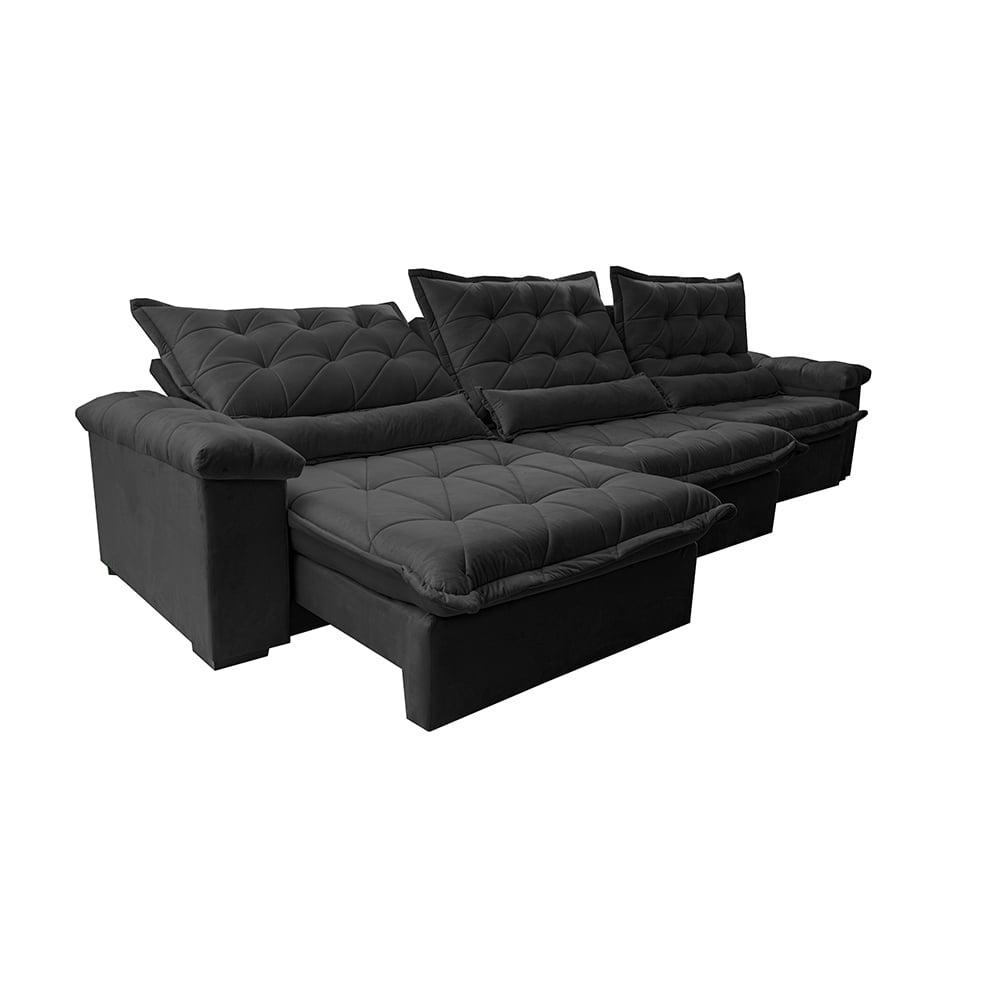 Sofá Retrátil e Reclinável 3,85m Cama inBox Big Fresh com SoftGel D40 Velupluma Preto