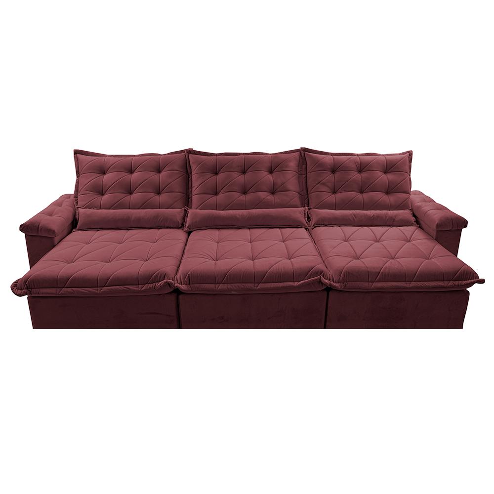 Sofá Retrátil e Reclinável 3,85m Cama inBox Big Fresh com SoftGel D40 Velupluma Vinho