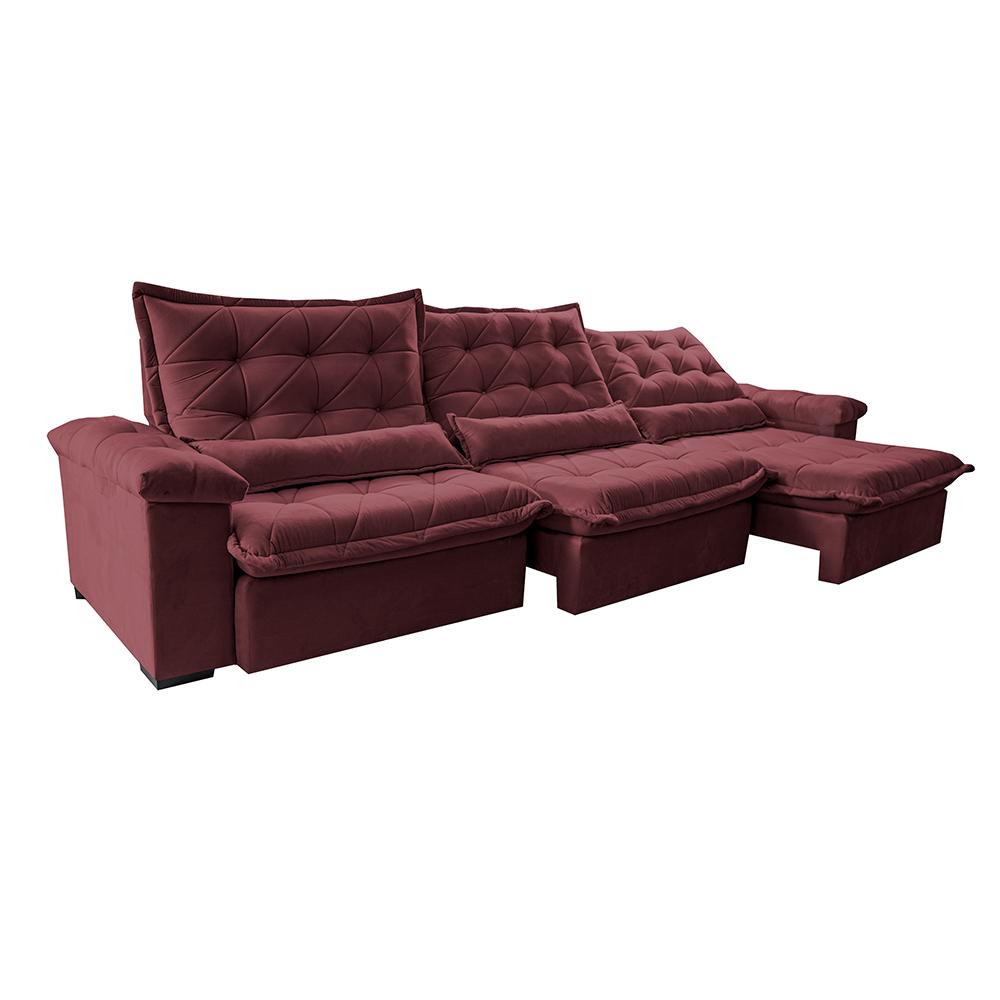 Sofá Retrátil e Reclinável 3,85m Cama inBox Big Fresh com SoftGel D40 Velupluma Vinho