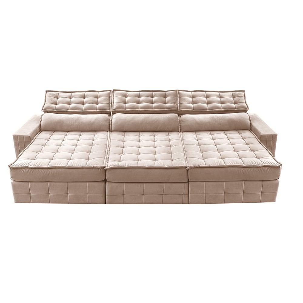 Sofá Retrátil e Reclinável 3,85m Cama inBox Big Puffer com SoftGel D40 Velupluma Bege