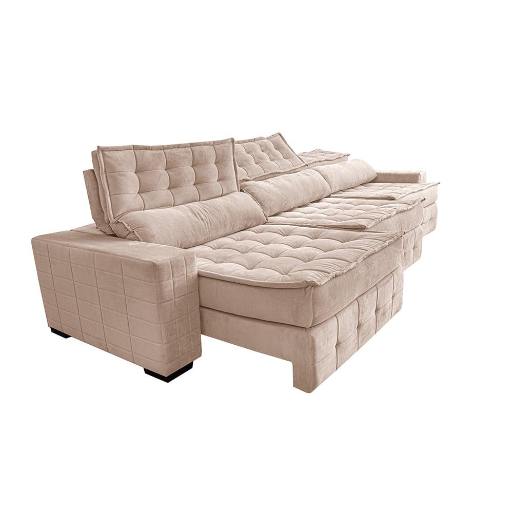 Sofá Retrátil e Reclinável 3,85m Cama inBox Big Puffer com SoftGel D40 Velupluma Bege