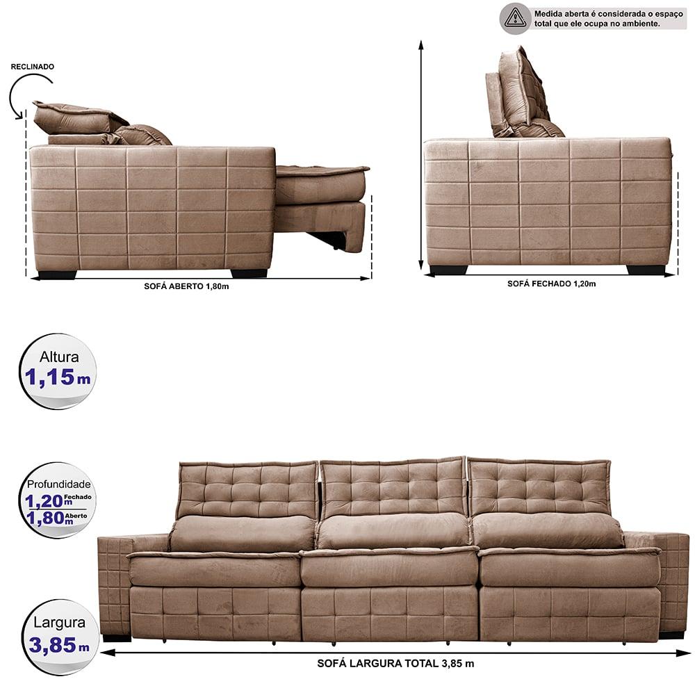 Sofá Retrátil e Reclinável 3,85m Cama inBox Big Puffer com SoftGel D40 Velupluma Castor