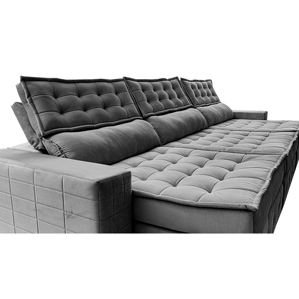 Sofá Retrátil e Reclinável 3,85m Cama inBox Big Puffer com SoftGel D40 Velupluma Cinza