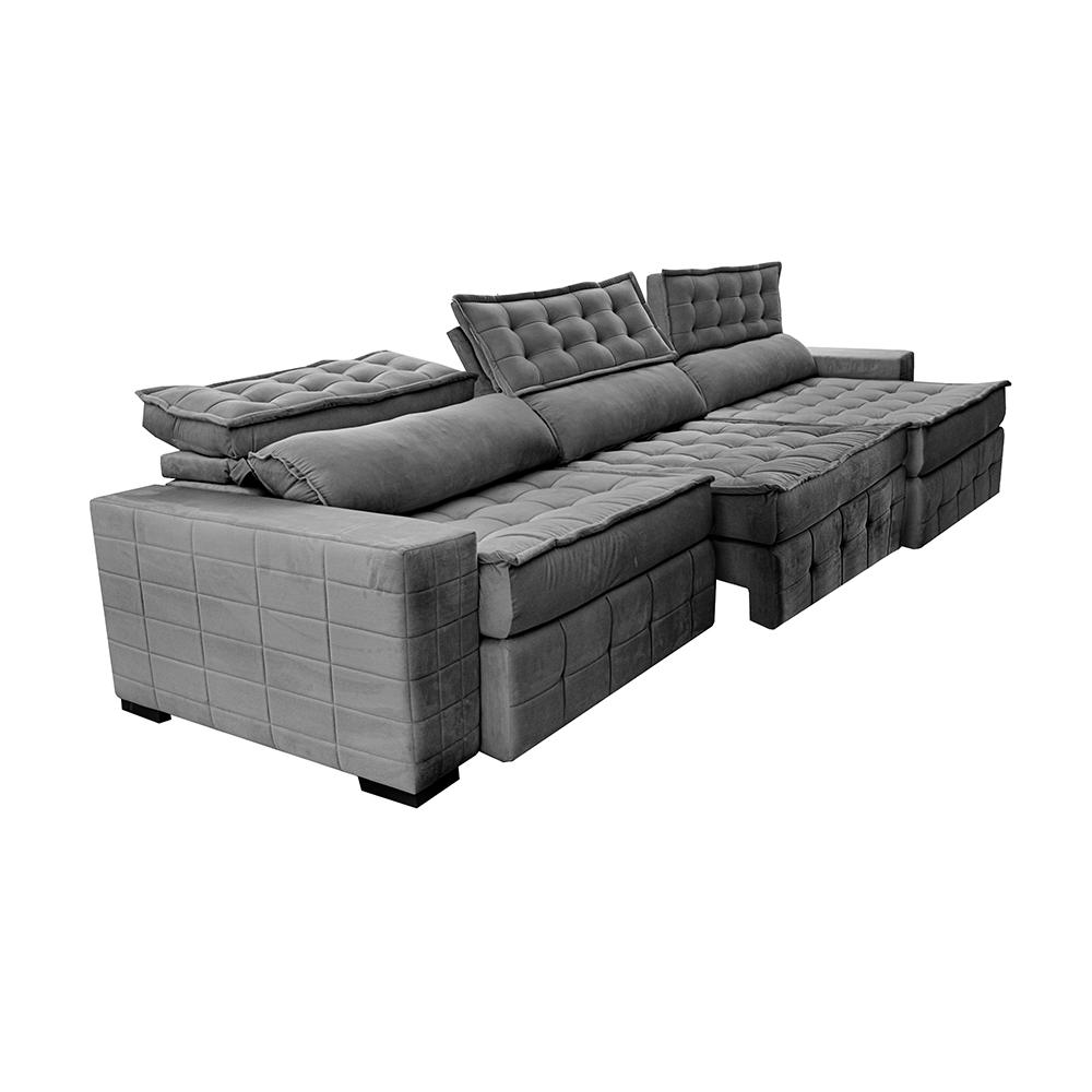 Sofá Retrátil e Reclinável 3,85m Cama inBox Big Puffer com SoftGel D40 Velupluma Cinza