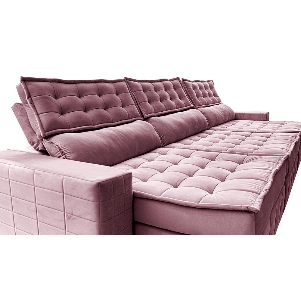 Sofá Retrátil e Reclinável 3,85m Cama inBox Big Puffer com SoftGel D40 Velupluma Rose