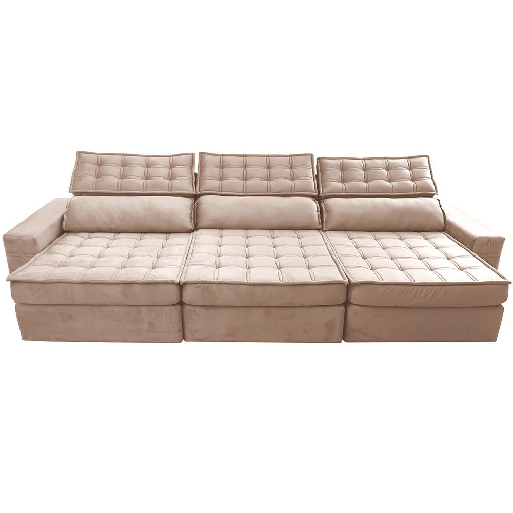 Sofá Retrátil e Reclinável 3,85m Cama inBox Big Star com SoftGel D40 Velupluma Bege