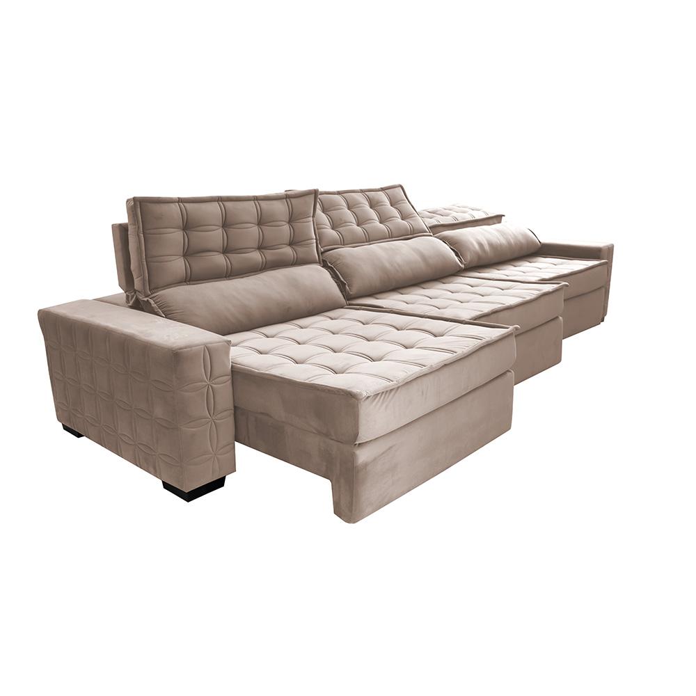 Sofá Retrátil e Reclinável 3,85m Cama inBox Big Star com SoftGel D40 Velupluma Bege