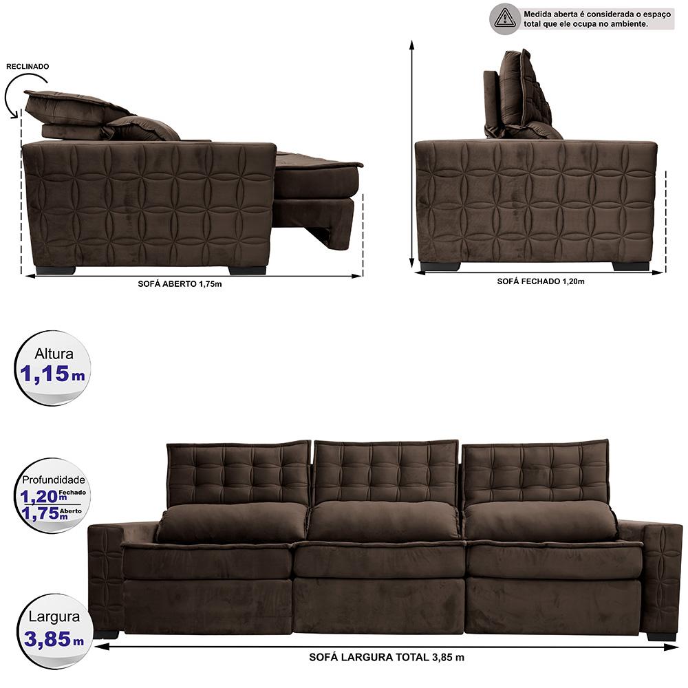 Sofá Retrátil e Reclinável 3,85m Cama inBox Big Star com SoftGel D40 Velupluma Café