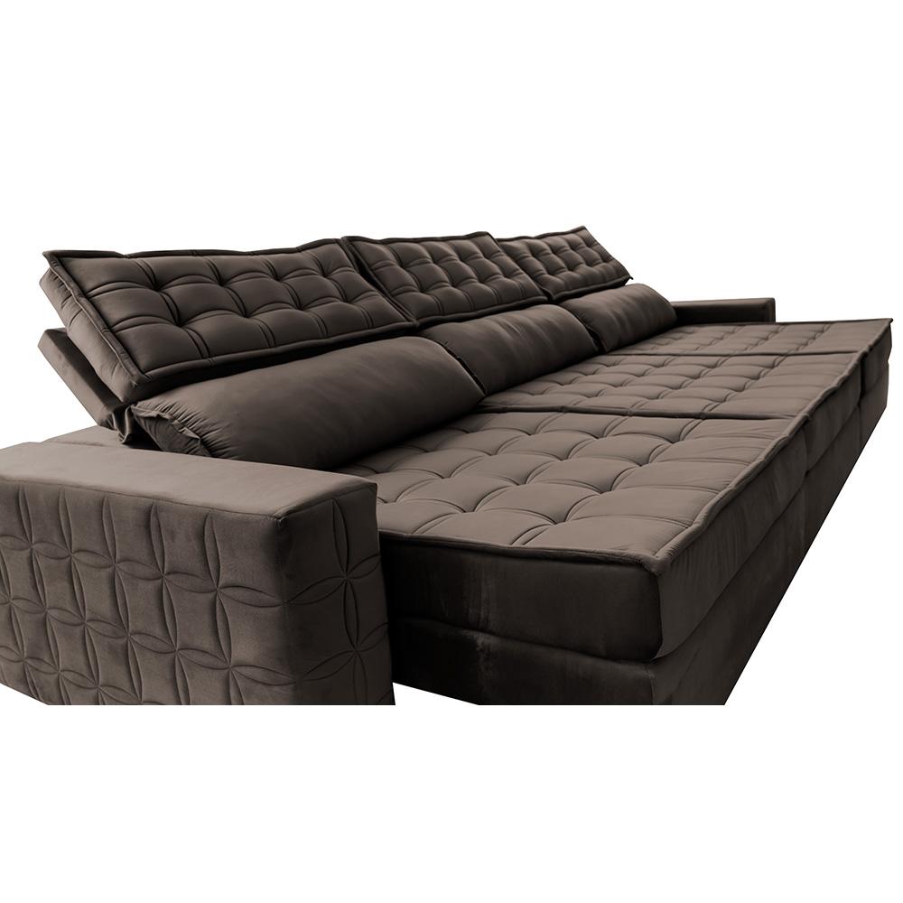 Sofá Retrátil e Reclinável 3,85m Cama inBox Big Star com SoftGel D40 Velupluma Café