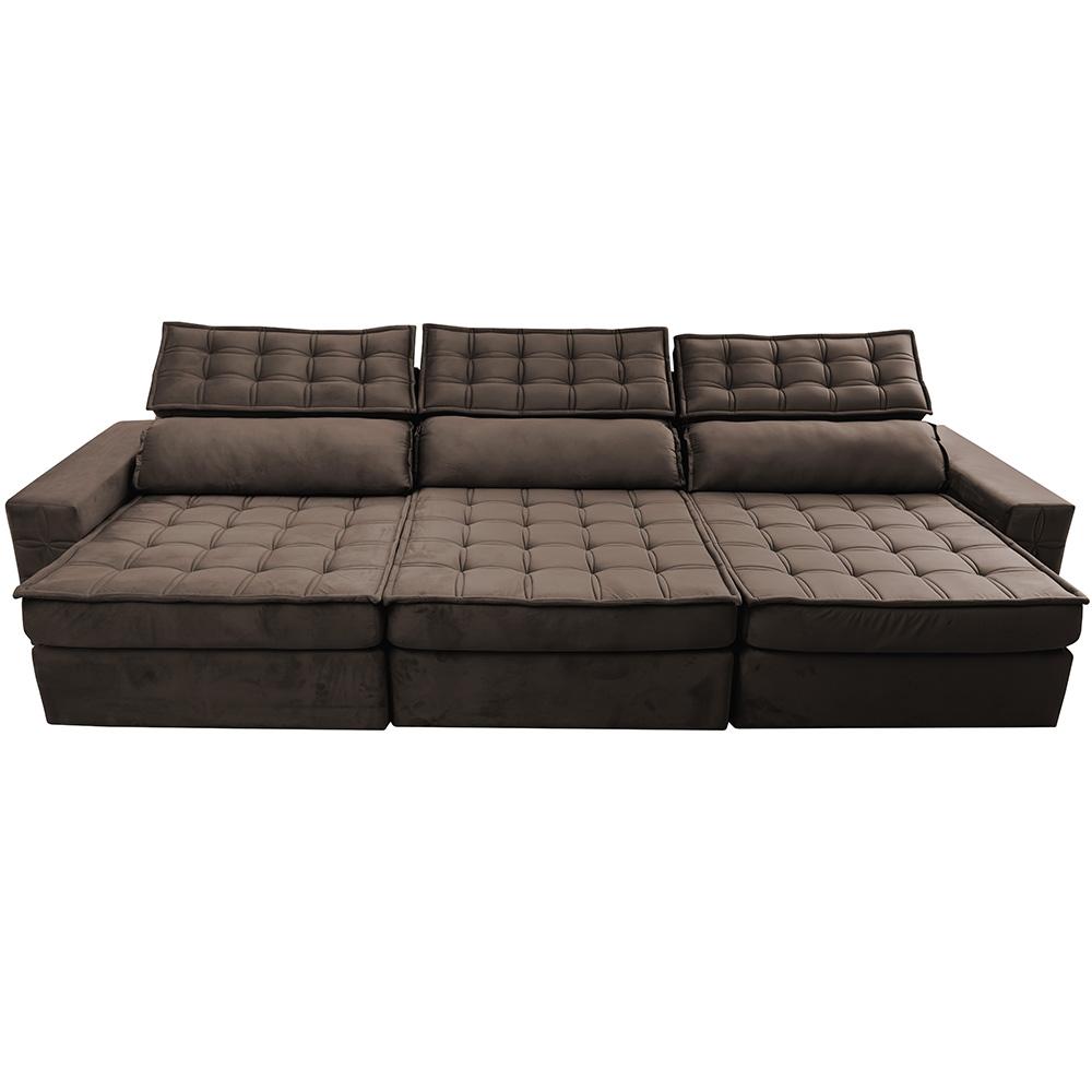 Sofá Retrátil e Reclinável 3,85m Cama inBox Big Star com SoftGel D40 Velupluma Café