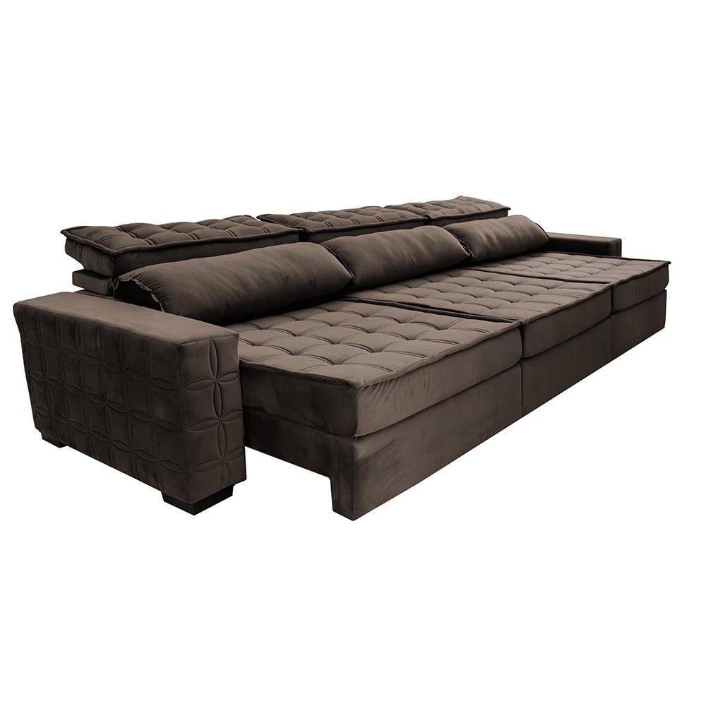 Sofá Retrátil e Reclinável 3,85m Cama inBox Big Star com SoftGel D40 Velupluma Café