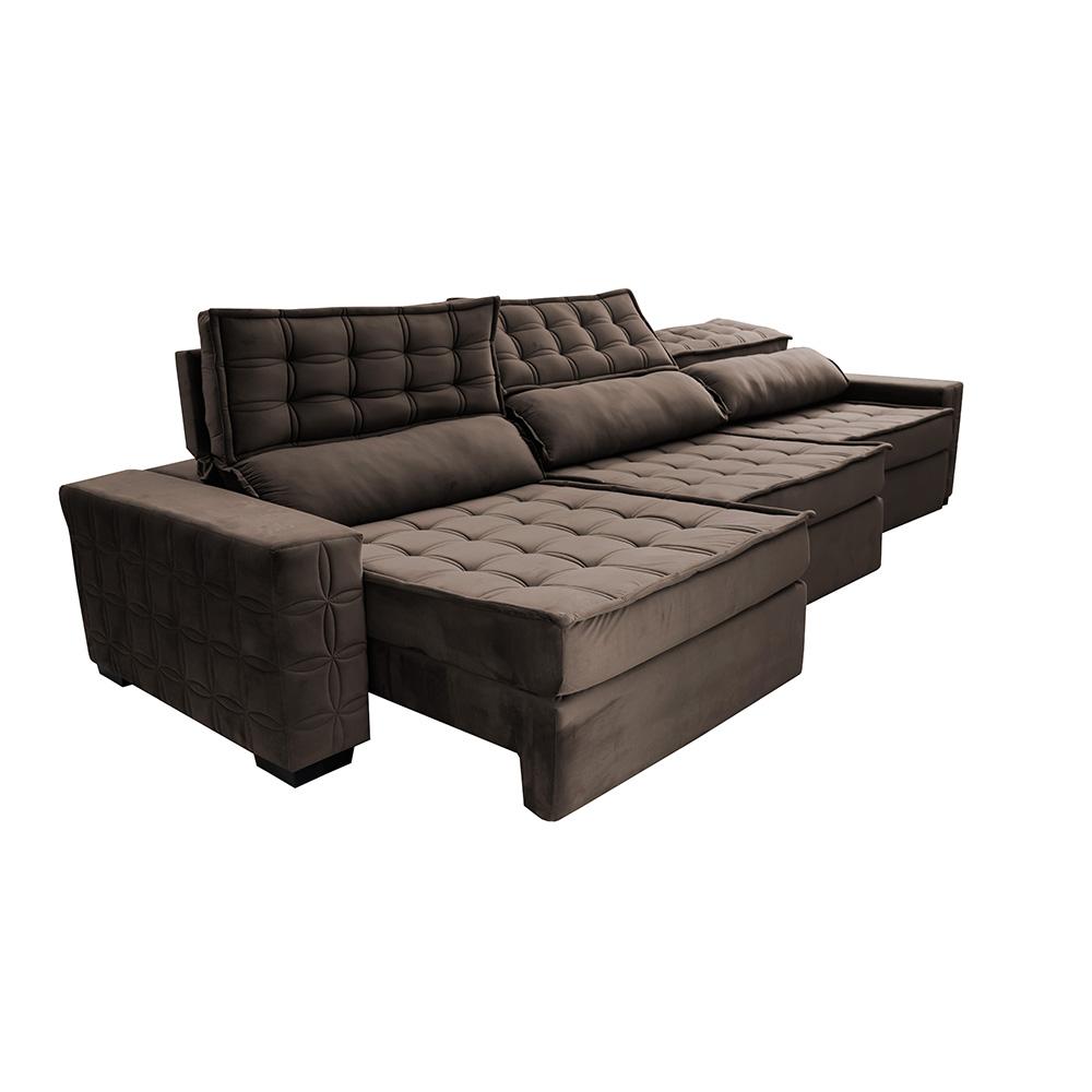 Sofá Retrátil e Reclinável 3,85m Cama inBox Big Star com SoftGel D40 Velupluma Café