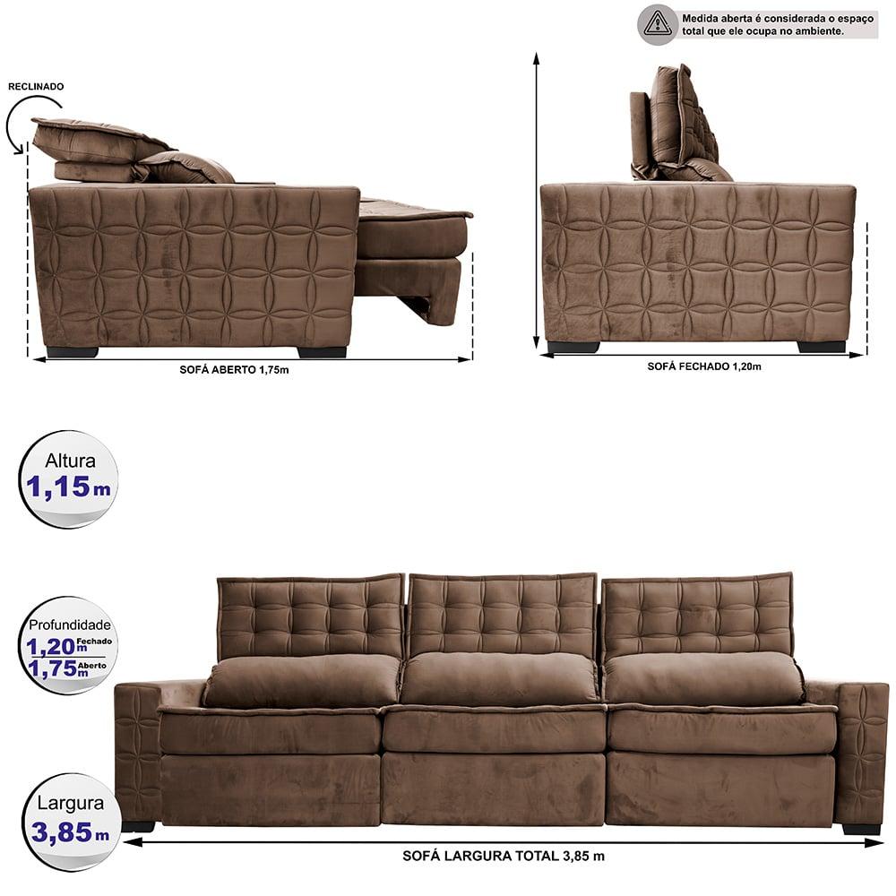 Sofá Retrátil e Reclinável 3,85m Cama inBox Big Star com SoftGel D40 Velupluma Castor