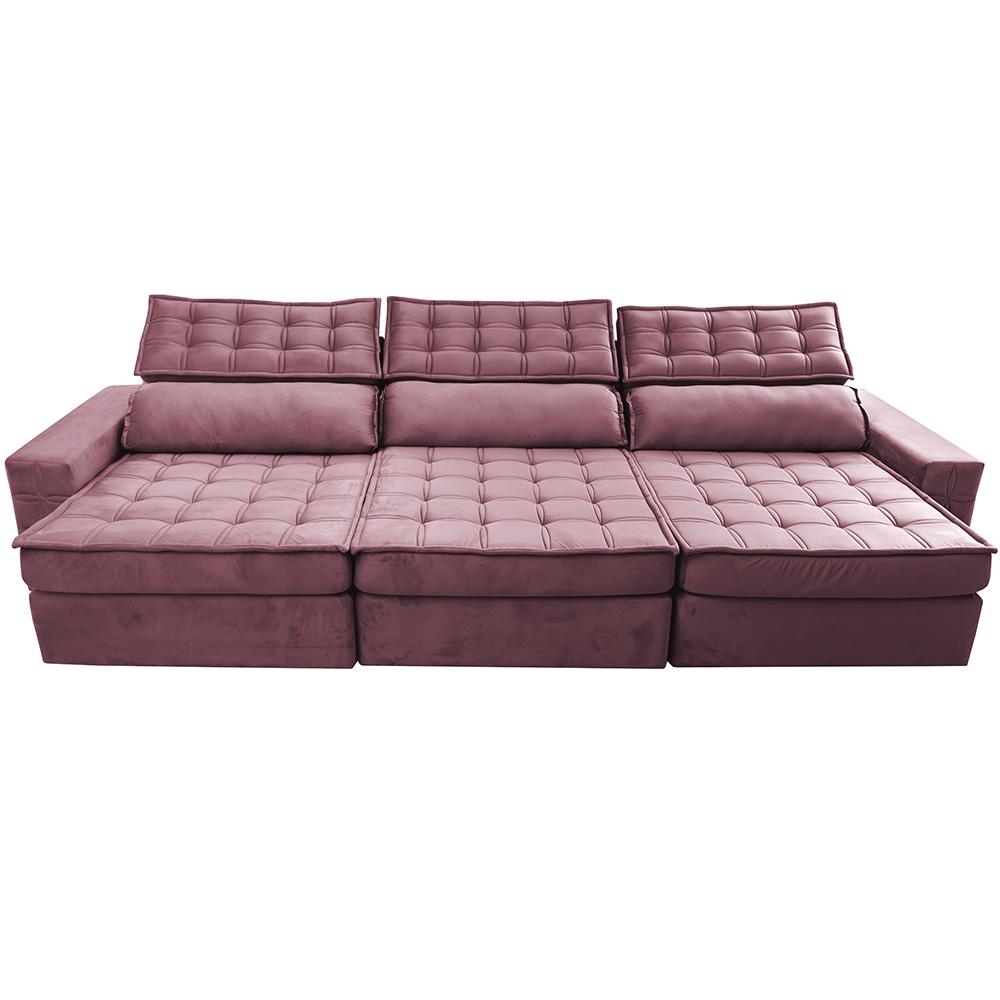 Sofá Retrátil e Reclinável 3,85m Cama inBox Big Star com SoftGel D40 Velupluma Rose