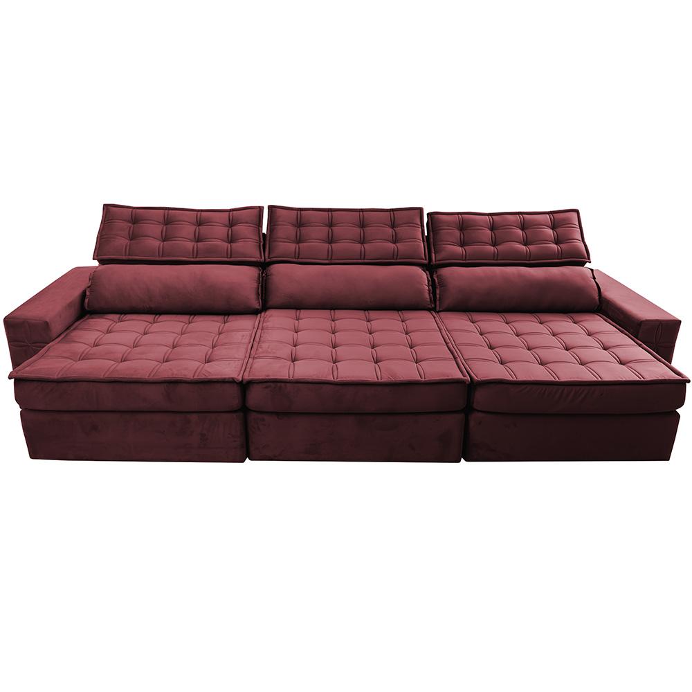 Sofá Retrátil e Reclinável 3,85m Cama inBox Big Star com SoftGel D40 Velupluma Vinho