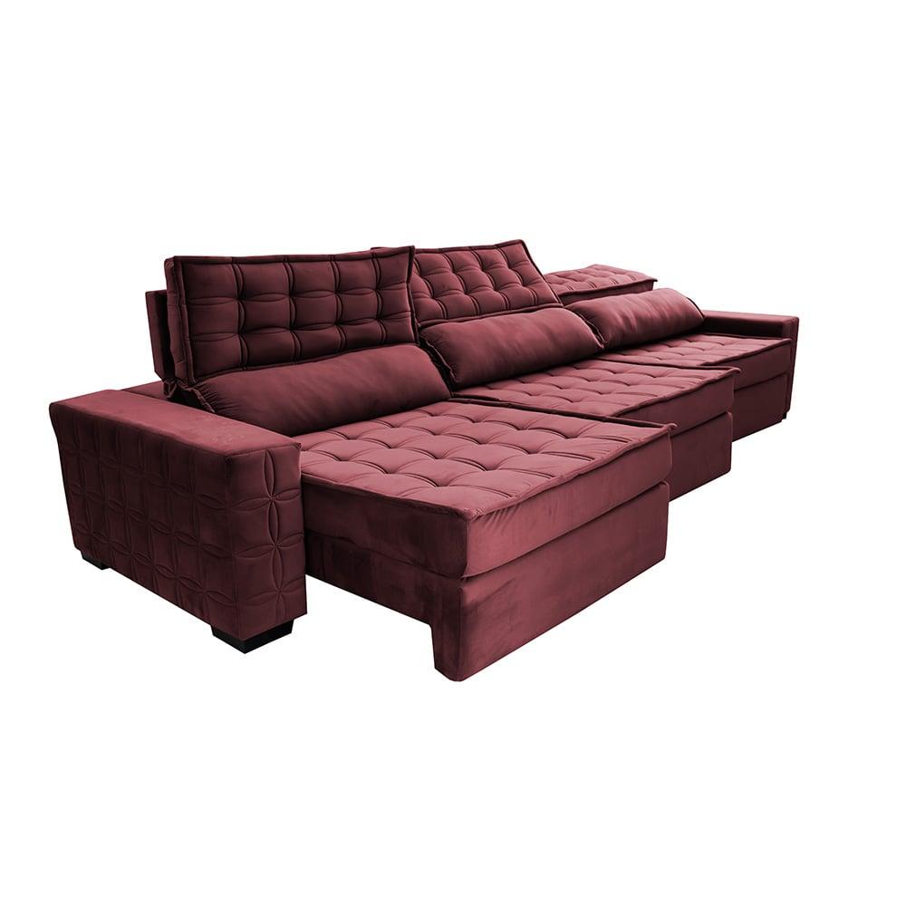 Sofá Retrátil e Reclinável 3,85m Cama inBox Big Star com SoftGel D40 Velupluma Vinho