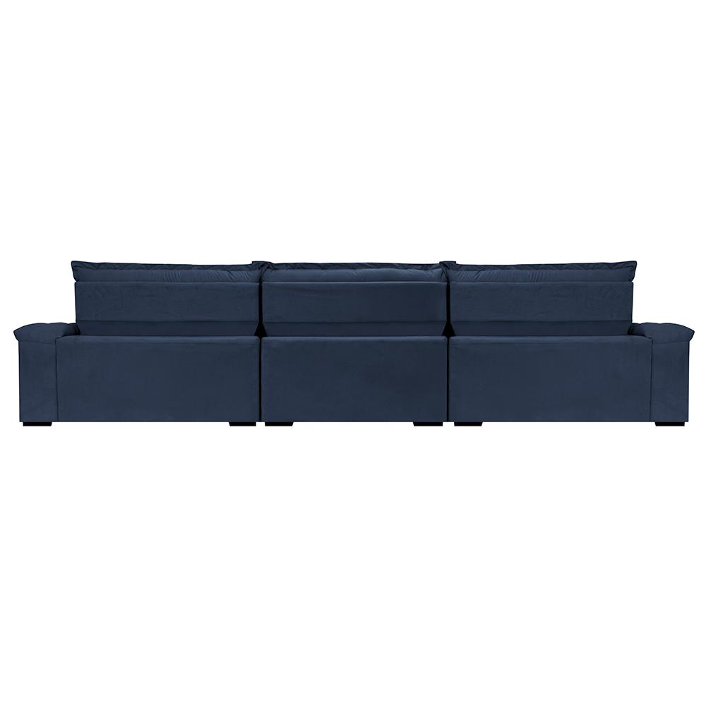 Sofá Retrátil e Reclinável 3,85m Molas Ensacadas Cama inBox Big Space com Bordado 3D Velusoft Azul