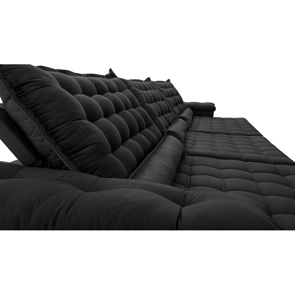 Sofá Retrátil e Reclinável 3,85m Molas Ensacadas Cama inBox Big Space com Bordado 3D Velusoft Preto