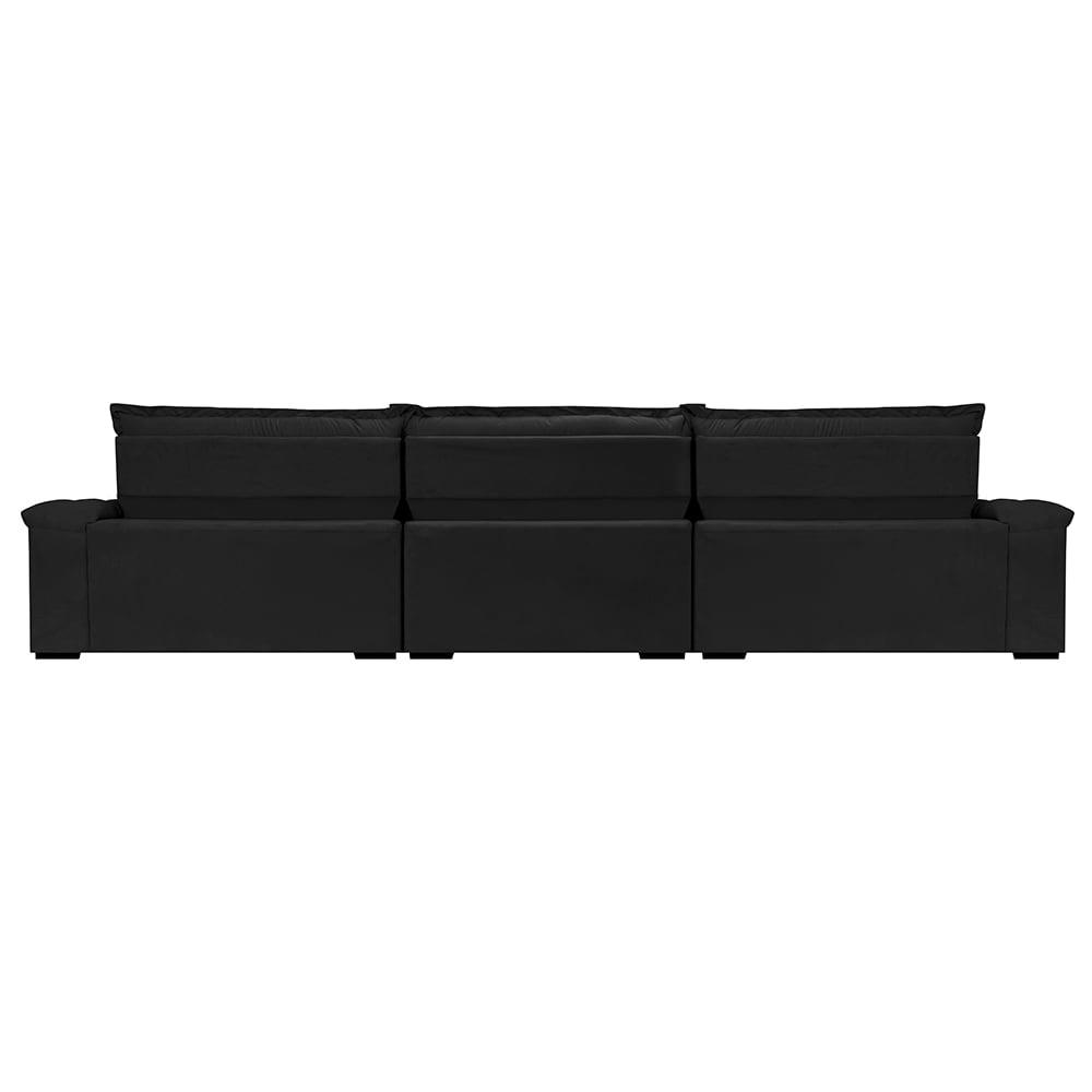 Sofá Retrátil e Reclinável 3,85m Molas Ensacadas Cama inBox Big Space com Bordado 3D Velusoft Preto
