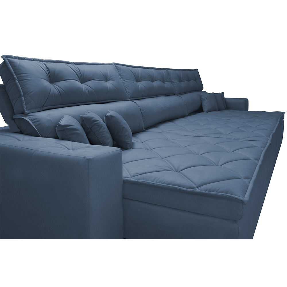 Sofá Retrátil e Reclinável 4,12m Austin com Molas no Assento Tecido Suede Velusoft Azul