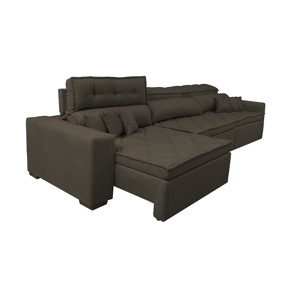 Sofá Retrátil e Reclinável 4,12m Austin com Molas no Assento Tecido Suede Velusoft Café