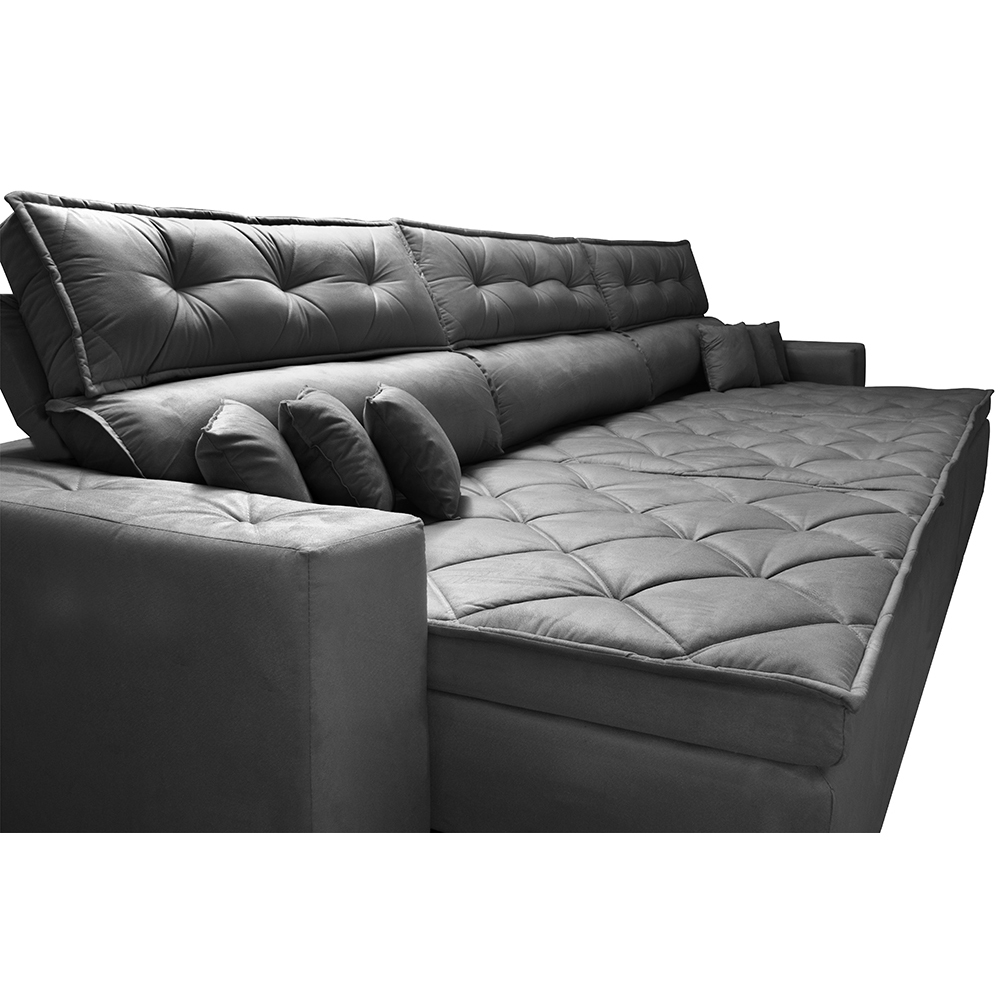 Sofá Retrátil e Reclinável 4,12m Austin com Molas no Assento Tecido Suede Velusoft Preto