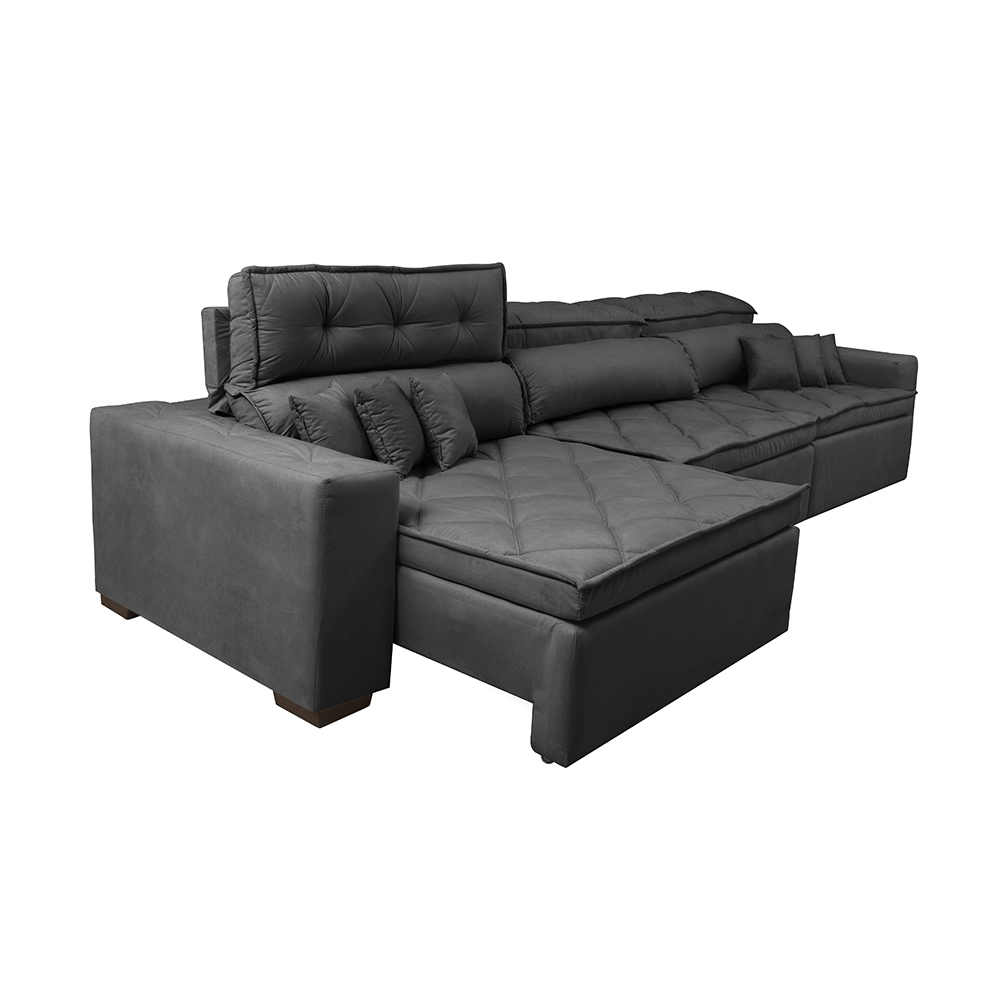 Sofá Retrátil e Reclinável 4,12m Austin com Molas no Assento Tecido Suede Velusoft Preto