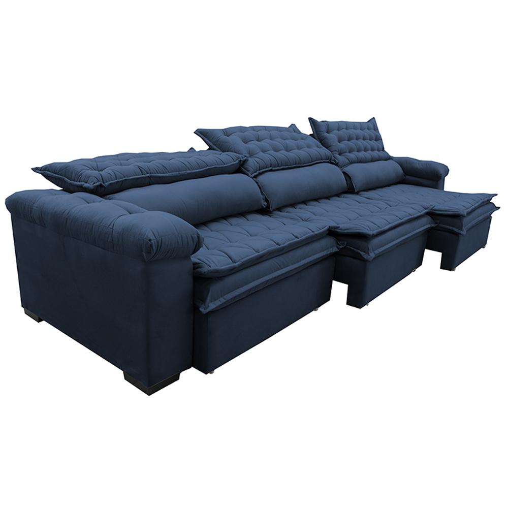 Sofá Retrátil e Reclinável 4,12m Molas Ensacadas Cama inBox Botonê Espuma Viscoelástico Azul