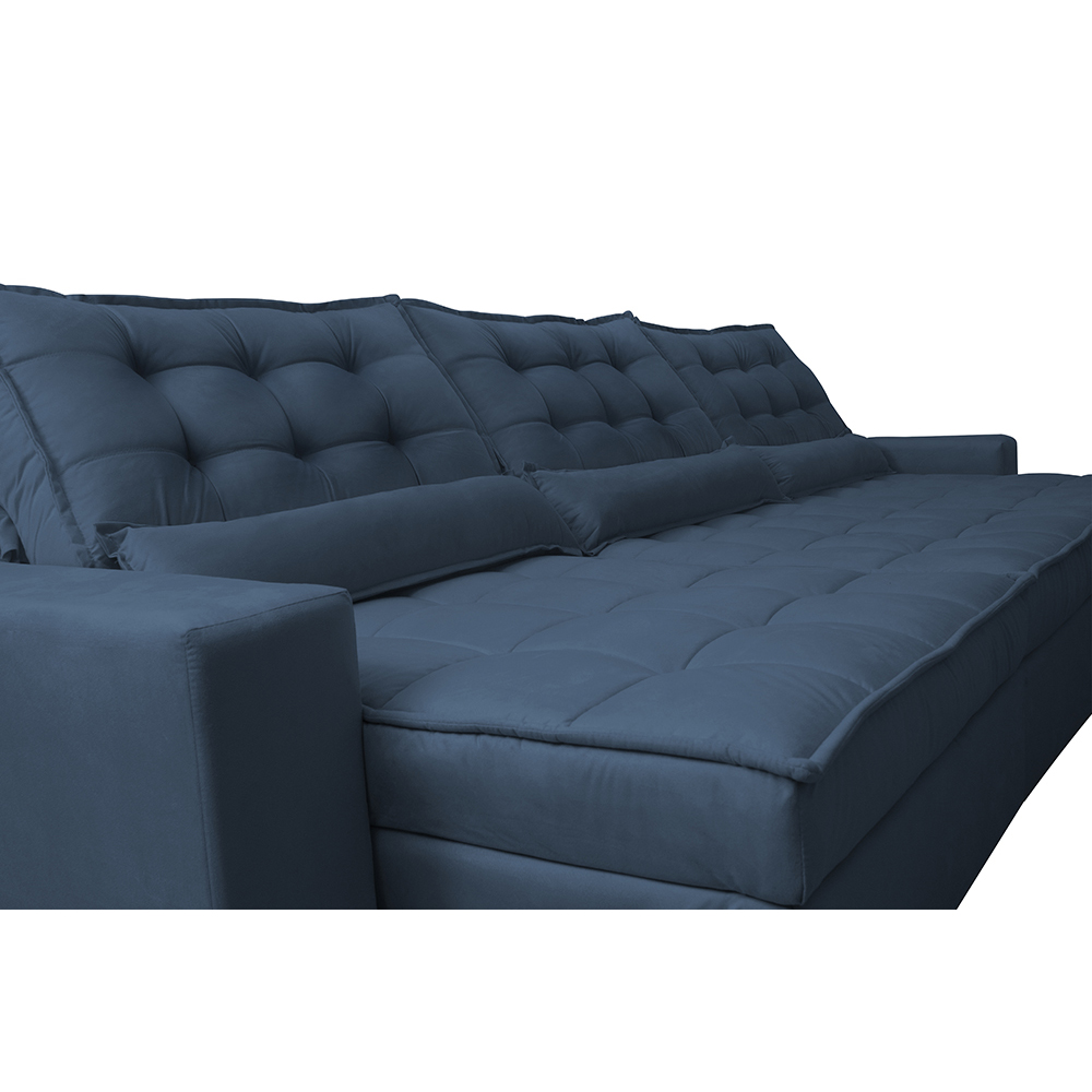 Sofá Retrátil e Reclinável 4,12m com Molas Ensacadas Cama Inbox Gold Tecido Suede Velusoft Azul