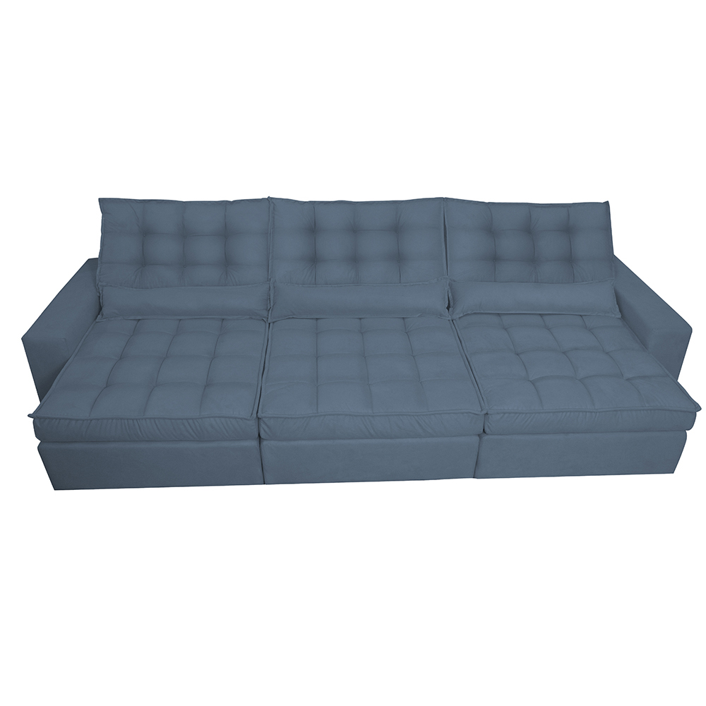 Sofá Retrátil e Reclinável 4,12m com Molas Ensacadas Cama Inbox Gold Tecido Suede Velusoft Azul