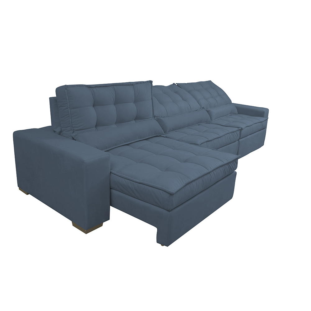 Sofá Retrátil e Reclinável 4,12m com Molas Ensacadas Cama Inbox Gold Tecido Suede Velusoft Azul