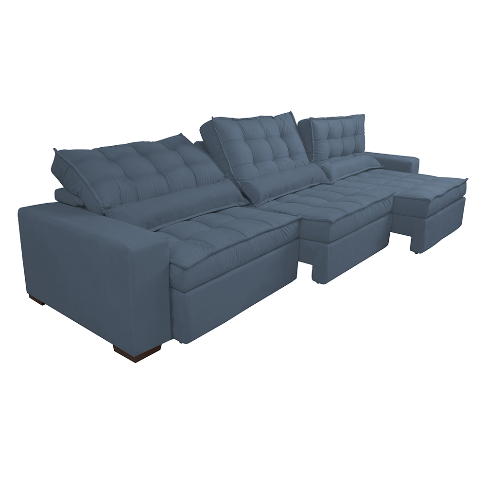 Sofá Retrátil e Reclinável 4,12m com Molas Ensacadas Cama Inbox Gold Tecido Suede Velusoft Azul