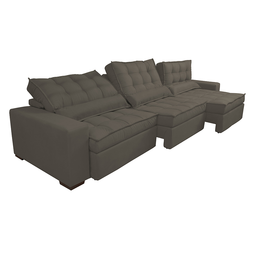 Sofá Retrátil e Reclinável 4,12m com Molas Ensacadas Cama Inbox Gold Tecido Suede Velusoft Café