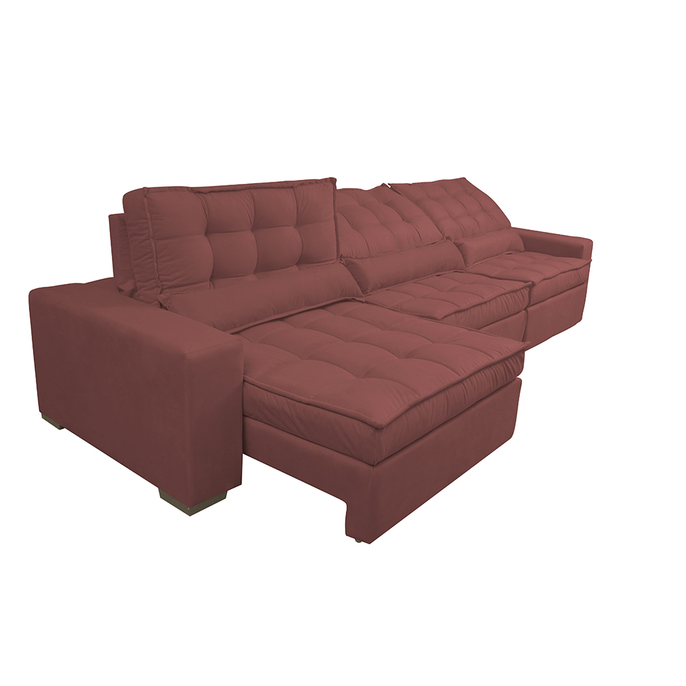 Sofá Retrátil e Reclinável 4,12m com Molas Ensacadas Cama Inbox Gold Tecido Suede Velusoft Vermelho