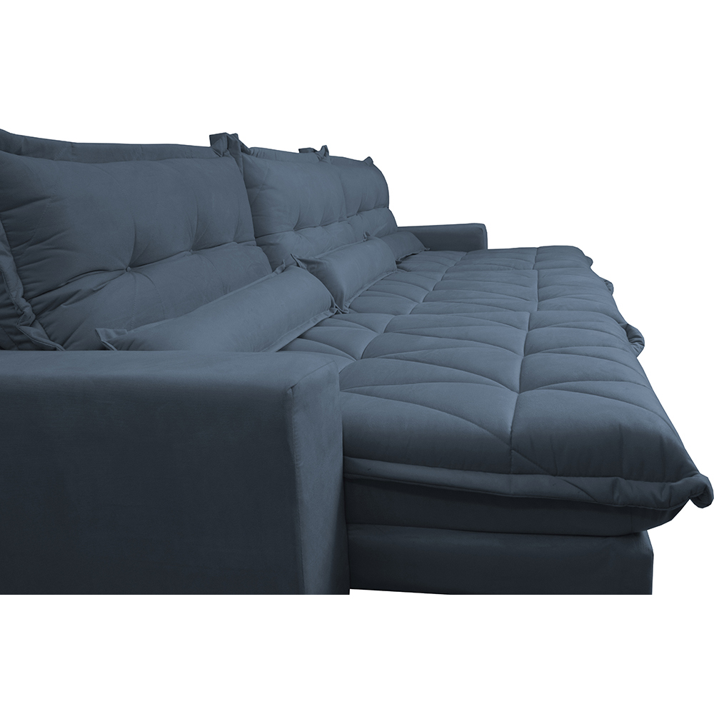 Sofá Retrátil e Reclinável 4,12m com Molas Ensacadas Cama Inbox Soft Tecido Suede Velusoft Azul