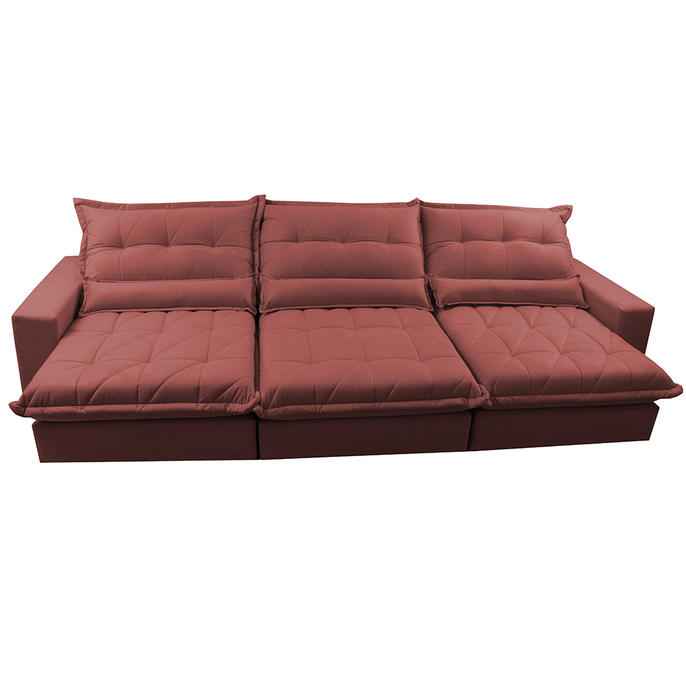 Sofá Retrátil e Reclinável 4,12m com Molas Ensacadas Cama Inbox Soft Tecido Suede Velusoft Vermelho