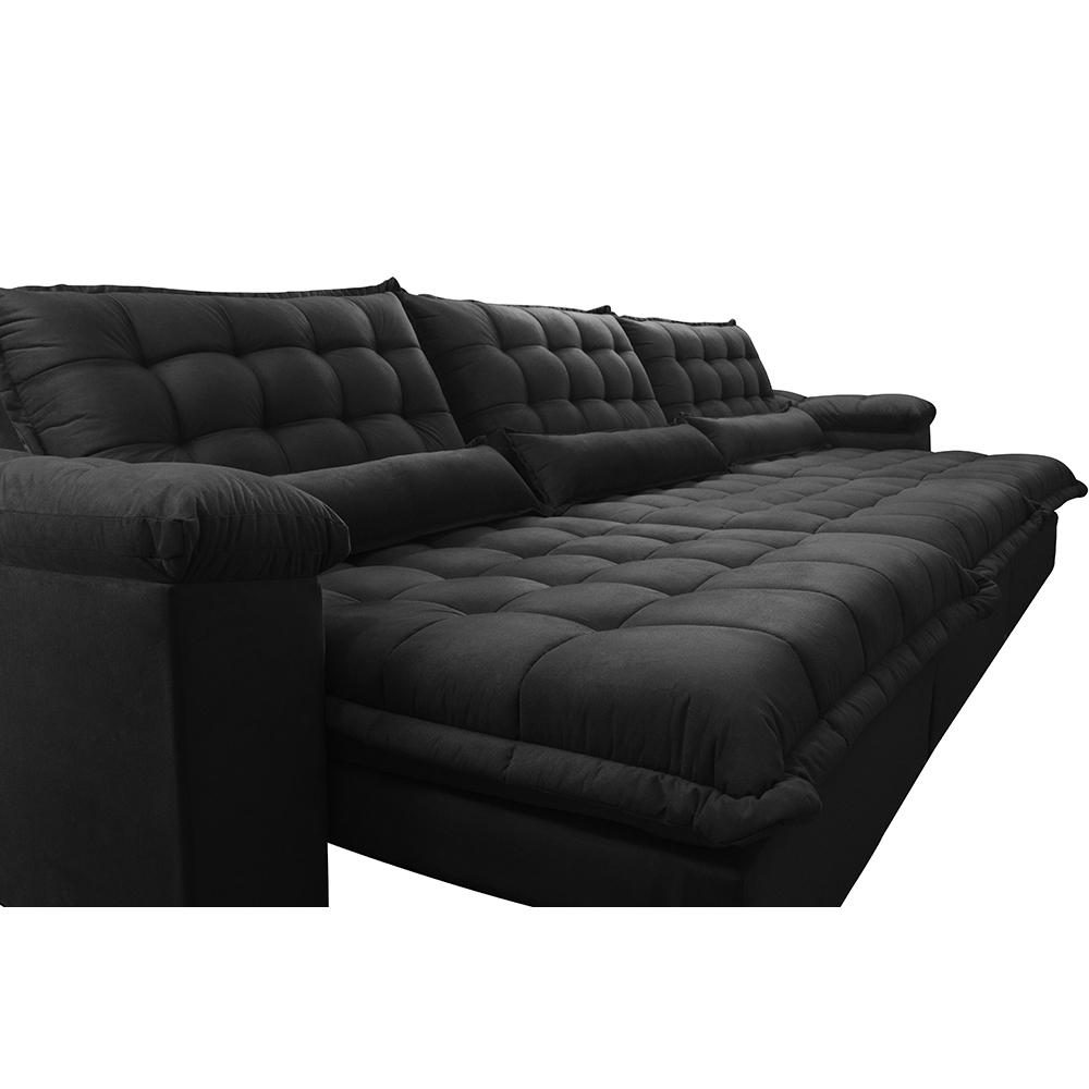 Sofá Retrátil e Reclinável 4,12m com Molas Ensacadas Cama inBox Aconchego Tecido Velusoft Preto