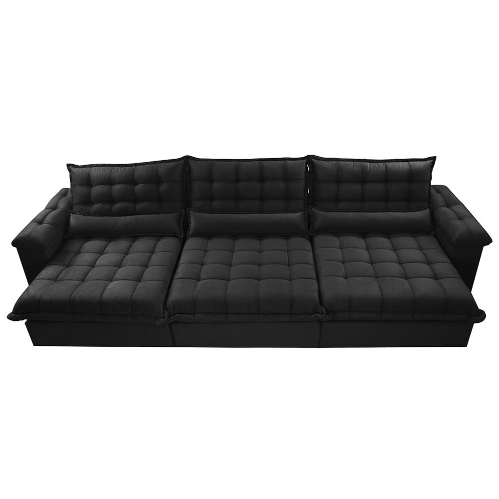 Sofá Retrátil e Reclinável 4,12m com Molas Ensacadas Cama inBox Aconchego Tecido Velusoft Preto