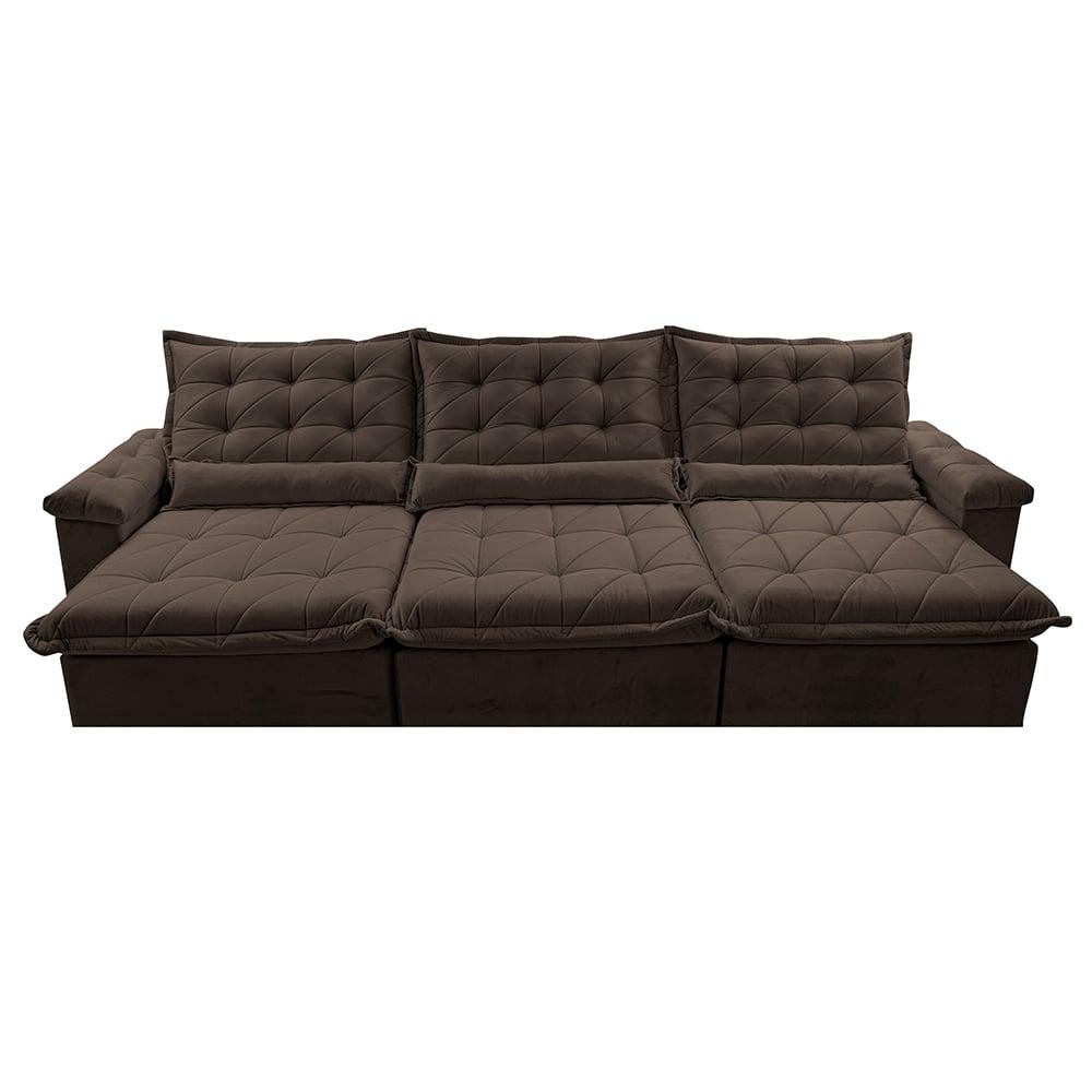Sofá Retrátil e Reclinável 4,15m Cama inBox Big Fresh com SoftGel D40 Velupluma Café