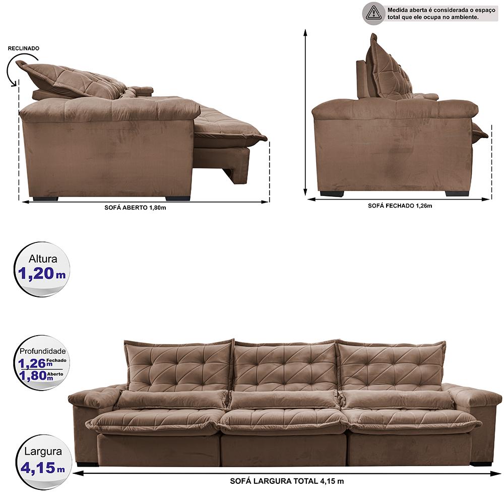 Sofá Retrátil e Reclinável 4,15m Cama inBox Big Fresh com SoftGel D40 Velupluma Castor