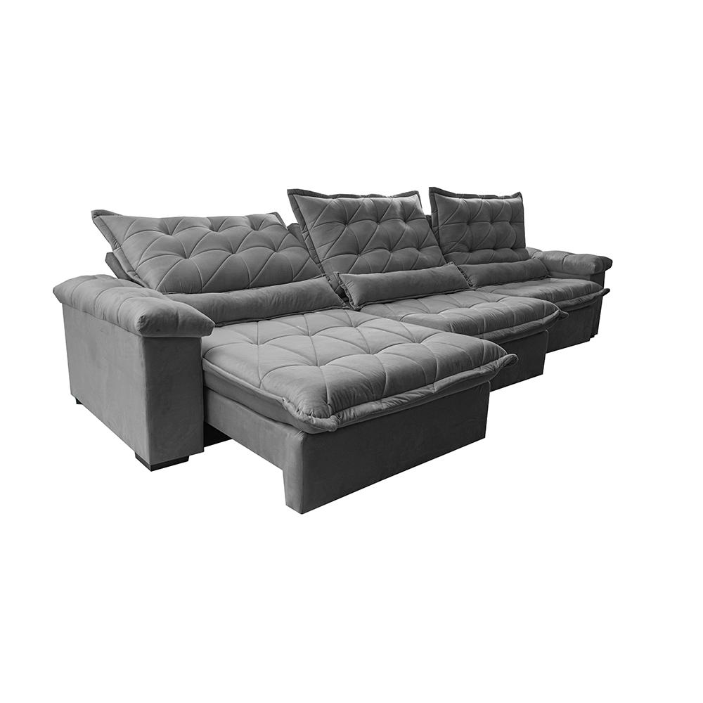 Sofá Retrátil e Reclinável 4,15m Cama inBox Big Fresh com SoftGel D40 Velupluma Cinza