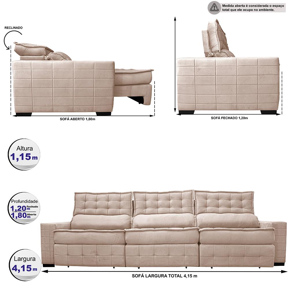 Sofá Retrátil e Reclinável 4,15m Cama inBox Big Puffer com SoftGel D40 Velupluma Bege