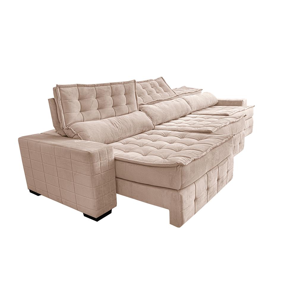 Sofá Retrátil e Reclinável 4,15m Cama inBox Big Puffer com SoftGel D40 Velupluma Bege