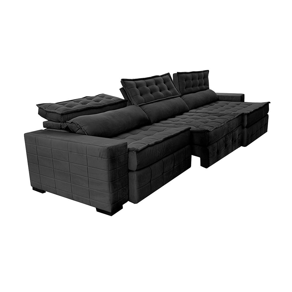 Sofá Retrátil e Reclinável 4,15m Cama inBox Big Puffer com SoftGel D40 Velupluma Preto