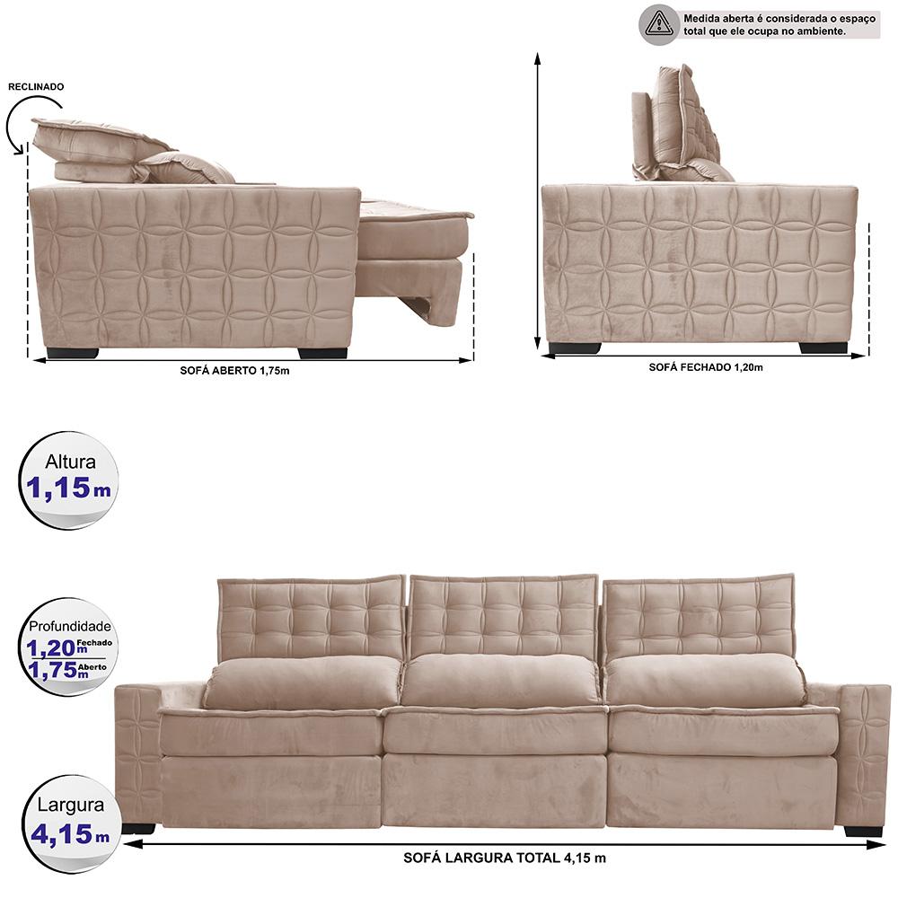 Sofá Retrátil e Reclinável 4,15m Cama inBox Big Star com SoftGel D40 Velupluma Bege
