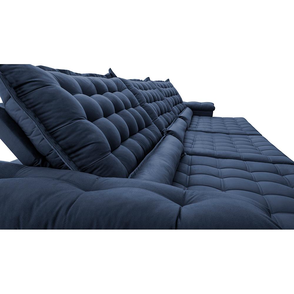 Sofá Retrátil e Reclinável 4,15m Molas Ensacadas Cama inBox Big Space com Bordado 3D Velusoft Azul