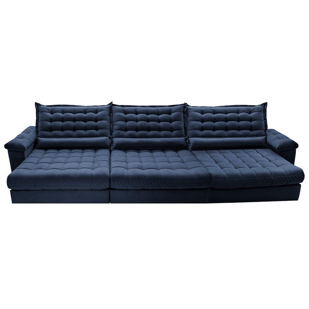 Sofá Retrátil e Reclinável 4,15m Molas Ensacadas Cama inBox Big Space com Bordado 3D Velusoft Azul